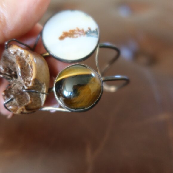 Melissa Joy Manning OOAK sterling silver, tigers eye, agate & fossil cuff MJM - Picture 6 of 16